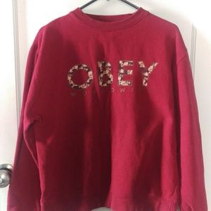 Obey Worldwide Floral Maroon Throwback Crew Neck S